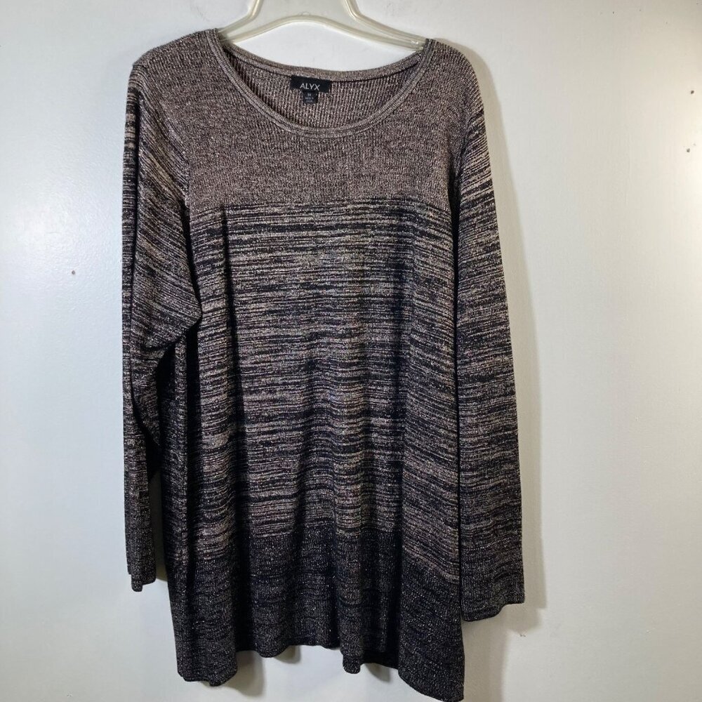 Womens Alyx Round Neck Sparkley Knit Sweater Long Sleeve Black Gold 3X